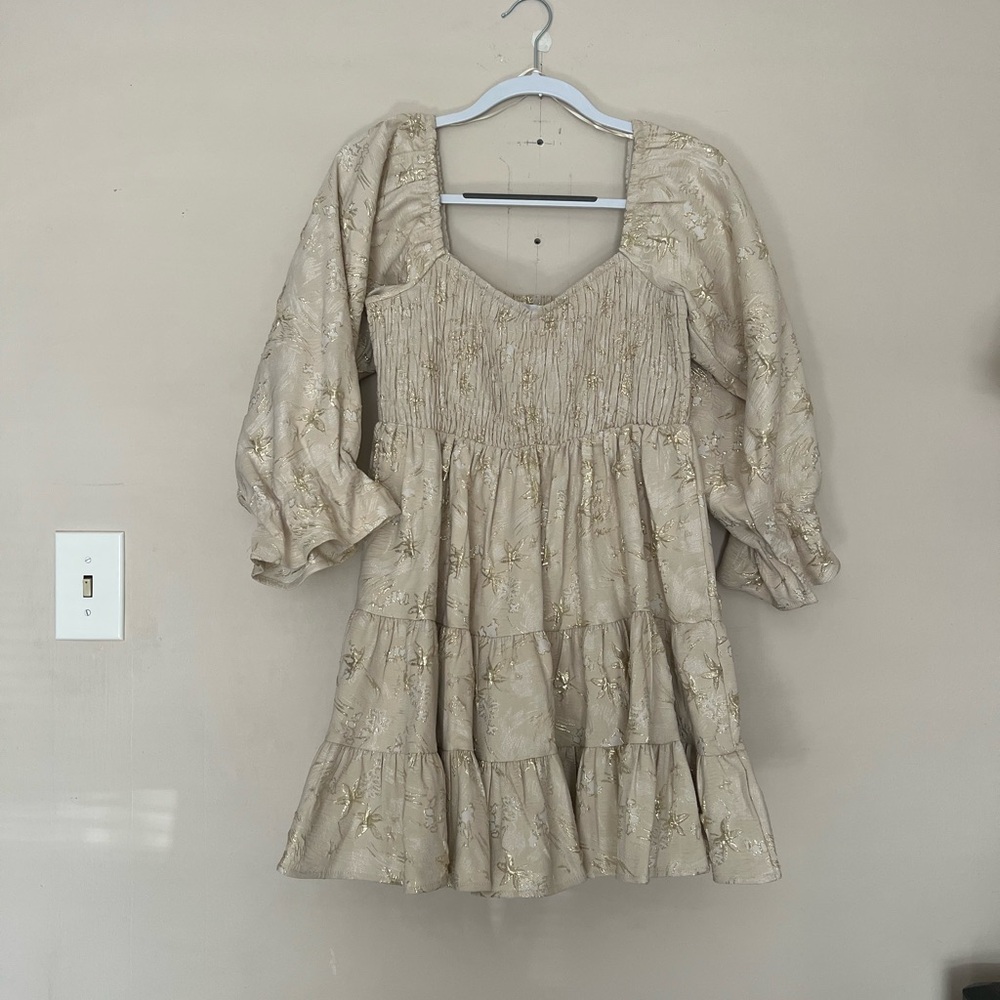 MABLE Gold Detailed Beige Dress — Size L